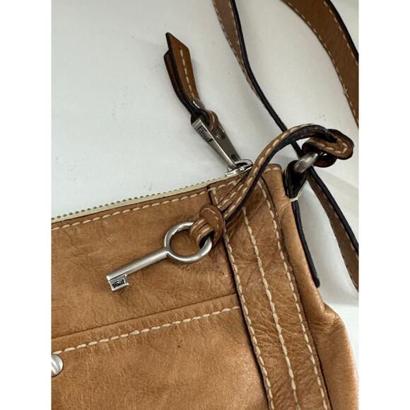 Y2K Vintage Fossil Brown Soft Glove Leather Zip Up Shoulder Bag Bucket Hobo - Picture 6 of 8